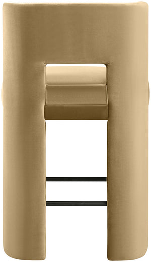 Meridian Furniture Zuno Velvet Upholstered Counter Stool with Solid Wood Frame and Matte Black Footrest for Kitchens Camel 947Camel-C