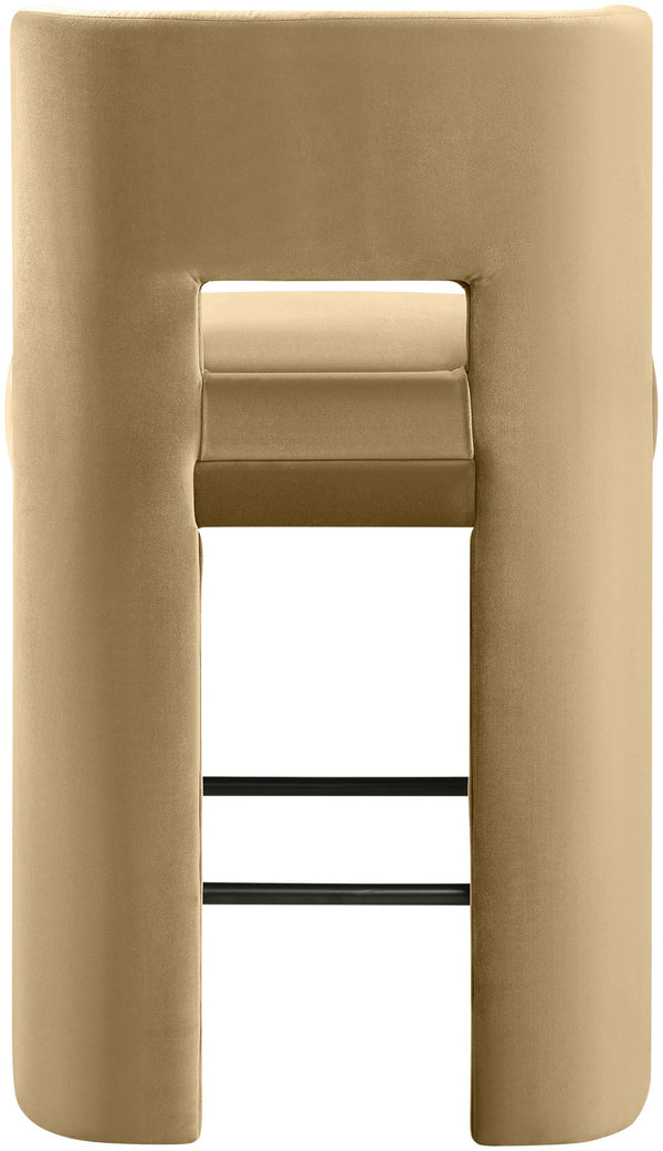 Meridian Furniture Zuno Velvet Upholstered Counter Stool with Solid Wood Frame and Matte Black Footrest for Kitchens Camel 947Camel-C