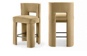 Meridian Furniture Zuno Velvet Upholstered Counter Stool with Solid Wood Frame and Matte Black Footrest for Kitchens Camel 947Camel-C