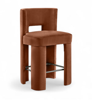 Meridian Furniture Zuno Velvet Upholstered Counter Stool with Solid Wood Frame and Matte Black Footrest for Kitchens Cognac 947Cognac-C