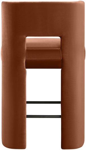 Meridian Furniture Zuno Velvet Upholstered Counter Stool with Solid Wood Frame and Matte Black Footrest for Kitchens Cognac 947Cognac-C