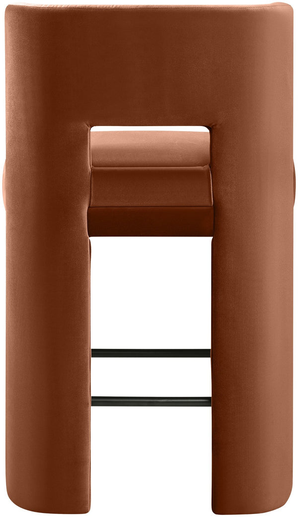 Meridian Furniture Zuno Velvet Upholstered Counter Stool with Solid Wood Frame and Matte Black Footrest for Kitchens Cognac 947Cognac-C