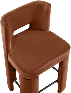 Meridian Furniture Zuno Velvet Upholstered Counter Stool with Solid Wood Frame and Matte Black Footrest for Kitchens Cognac 947Cognac-C