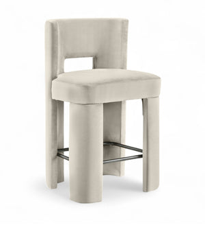 Meridian Furniture Zuno Velvet Upholstered Counter Stool with Solid Wood Frame and Matte Black Footrest for Kitchens Cream 947Cream-C