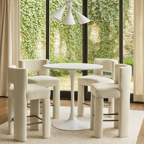 Meridian Furniture Zuno Velvet Upholstered Counter Stool with Solid Wood Frame and Matte Black Footrest for Kitchens Cream 947Cream-C