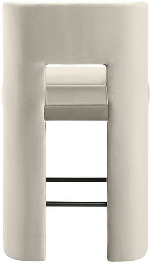 Meridian Furniture Zuno Velvet Upholstered Counter Stool with Solid Wood Frame and Matte Black Footrest for Kitchens Cream 947Cream-C