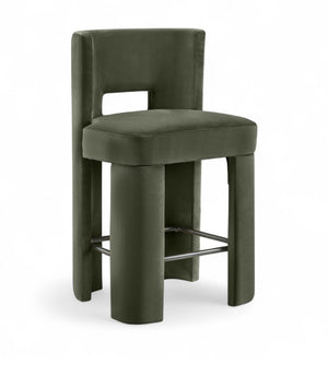 Meridian Furniture Zuno Velvet Upholstered Counter Stool with Solid Wood Frame and Matte Black Footrest for Kitchens Green 947Green-C