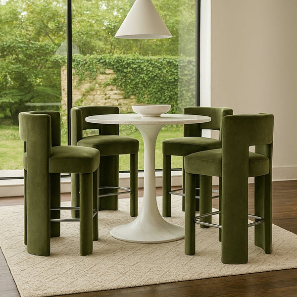 Meridian Furniture Zuno Velvet Upholstered Counter Stool with Solid Wood Frame and Matte Black Footrest for Kitchens Green 947Green-C