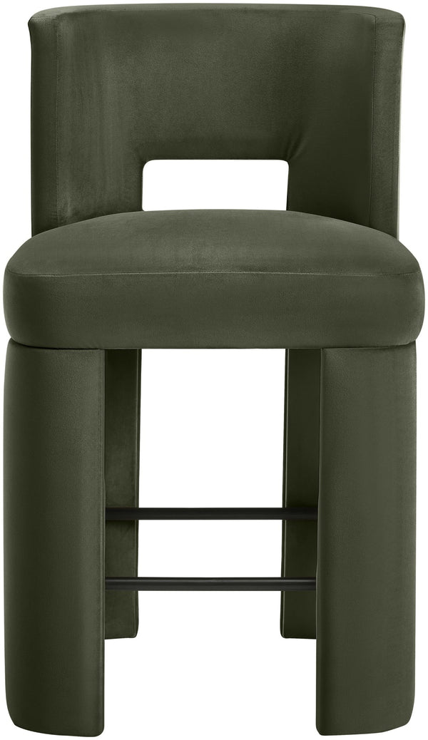 Meridian Furniture Zuno Velvet Upholstered Counter Stool with Solid Wood Frame and Matte Black Footrest for Kitchens Green 947Green-C