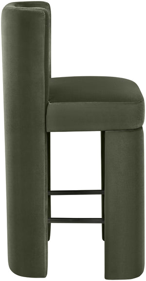 Meridian Furniture Zuno Velvet Upholstered Counter Stool with Solid Wood Frame and Matte Black Footrest for Kitchens Green 947Green-C