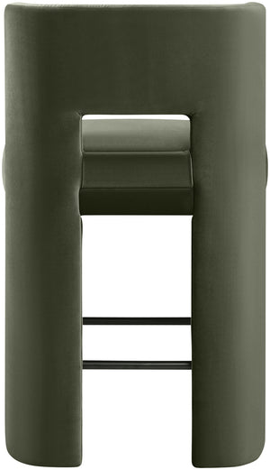 Meridian Furniture Zuno Velvet Upholstered Counter Stool with Solid Wood Frame and Matte Black Footrest for Kitchens Green 947Green-C