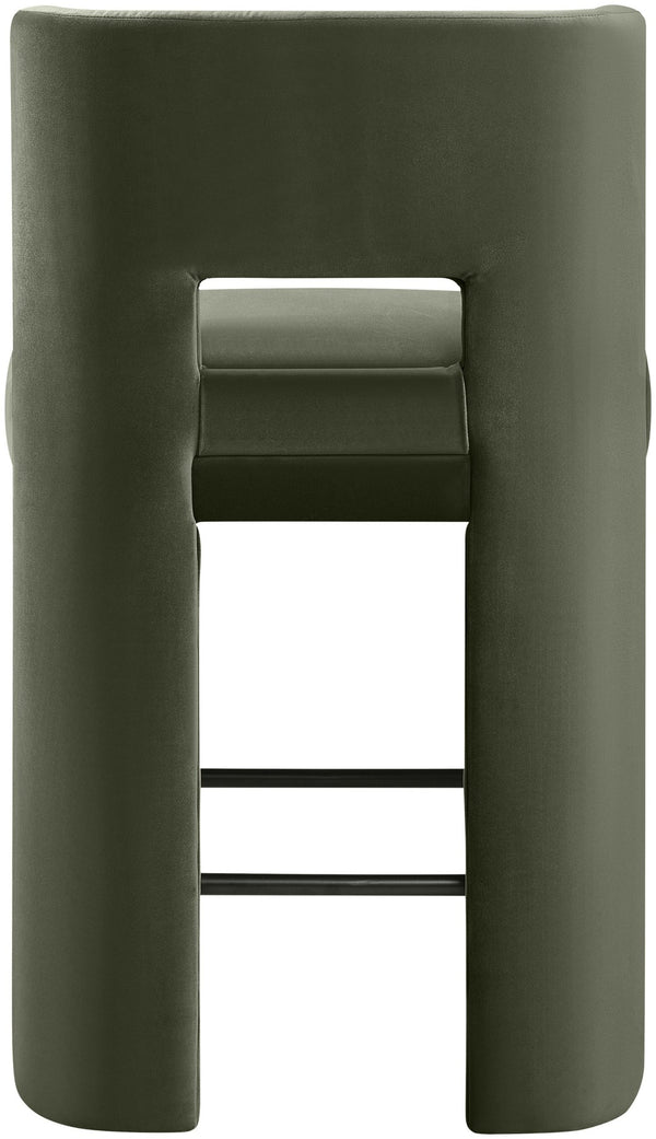 Meridian Furniture Zuno Velvet Upholstered Counter Stool with Solid Wood Frame and Matte Black Footrest for Kitchens Green 947Green-C