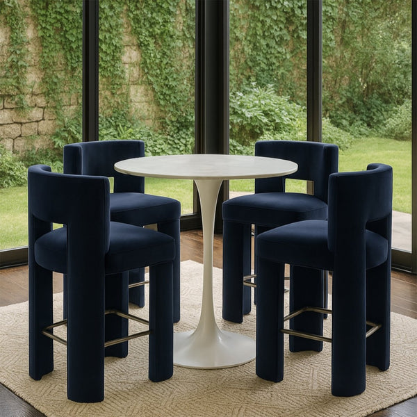 Meridian Furniture Zuno Velvet Upholstered Counter Stool with Solid Wood Frame and Matte Black Footrest for Kitchens Navy 947Navy-C