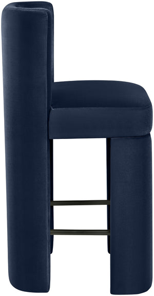 Meridian Furniture Zuno Velvet Upholstered Counter Stool with Solid Wood Frame and Matte Black Footrest for Kitchens Navy 947Navy-C
