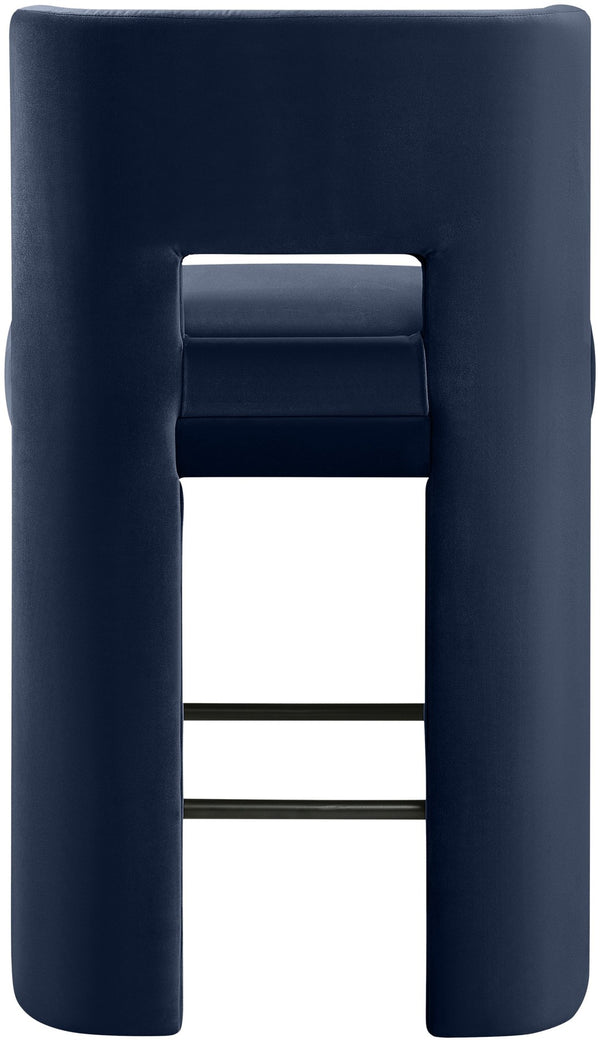 Meridian Furniture Zuno Velvet Upholstered Counter Stool with Solid Wood Frame and Matte Black Footrest for Kitchens Navy 947Navy-C