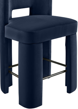 Meridian Furniture Zuno Velvet Upholstered Counter Stool with Solid Wood Frame and Matte Black Footrest for Kitchens Navy 947Navy-C