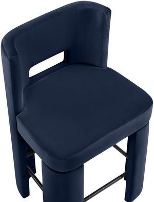Meridian Furniture Zuno Velvet Upholstered Counter Stool with Solid Wood Frame and Matte Black Footrest for Kitchens Navy 947Navy-C