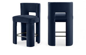 Meridian Furniture Zuno Velvet Upholstered Counter Stool with Solid Wood Frame and Matte Black Footrest for Kitchens Navy 947Navy-C