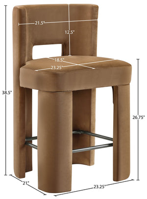 Meridian Furniture Zuno Velvet Upholstered Counter Stool with Solid Wood Frame and Matte Black Footrest for Kitchens Saddle 947Saddle-C