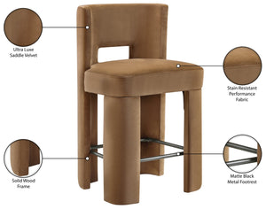 Meridian Furniture Zuno Velvet Upholstered Counter Stool with Solid Wood Frame and Matte Black Footrest for Kitchens Saddle 947Saddle-C
