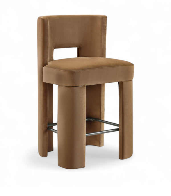 Meridian Furniture Zuno Velvet Upholstered Counter Stool with Solid Wood Frame and Matte Black Footrest for Kitchens Saddle 947Saddle-C