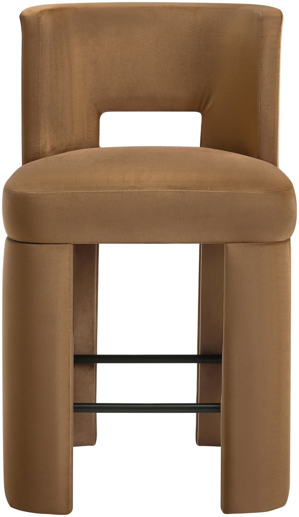 Meridian Furniture Zuno Velvet Upholstered Counter Stool with Solid Wood Frame and Matte Black Footrest for Kitchens Saddle 947Saddle-C