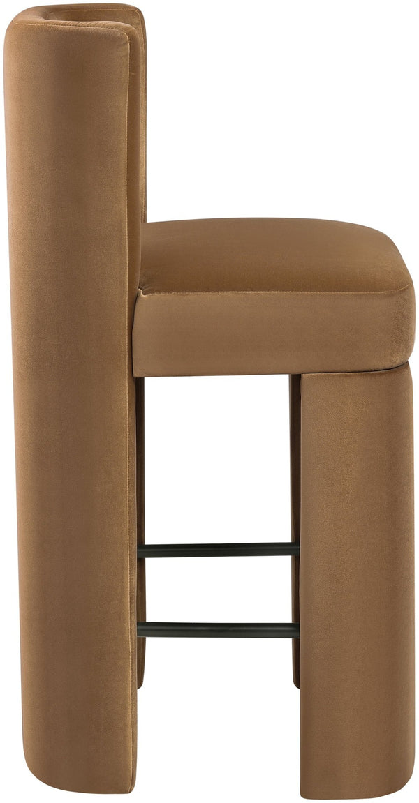 Meridian Furniture Zuno Velvet Upholstered Counter Stool with Solid Wood Frame and Matte Black Footrest for Kitchens Saddle 947Saddle-C