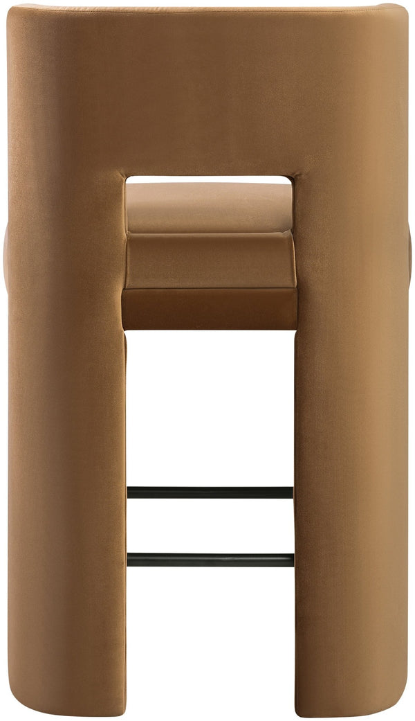 Meridian Furniture Zuno Velvet Upholstered Counter Stool with Solid Wood Frame and Matte Black Footrest for Kitchens Saddle 947Saddle-C