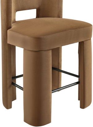 Meridian Furniture Zuno Velvet Upholstered Counter Stool with Solid Wood Frame and Matte Black Footrest for Kitchens Saddle 947Saddle-C