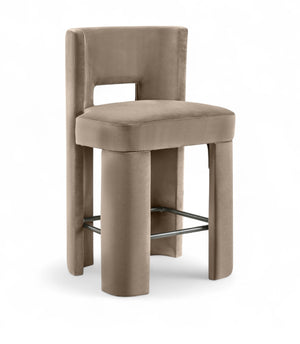 Meridian Furniture Zuno Velvet Upholstered Counter Stool with Solid Wood Frame and Matte Black Footrest for Kitchens Taupe 947Taupe-C