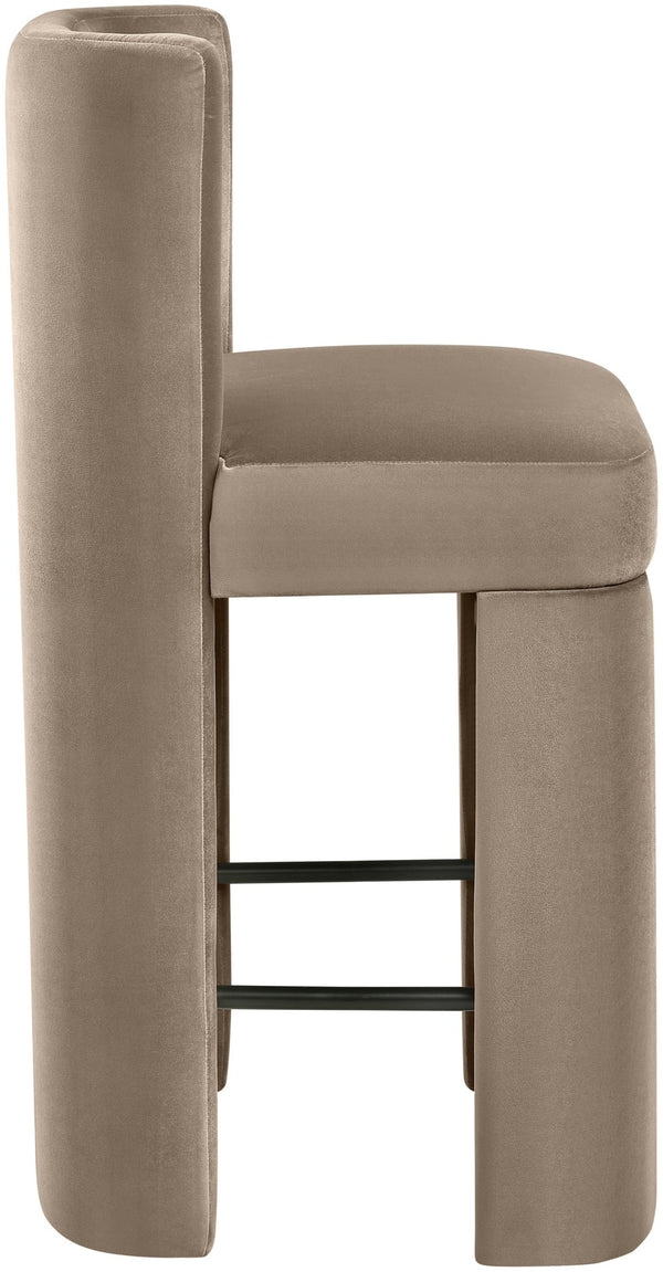 Meridian Furniture Zuno Velvet Upholstered Counter Stool with Solid Wood Frame and Matte Black Footrest for Kitchens Taupe 947Taupe-C