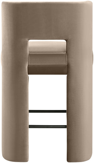 Meridian Furniture Zuno Velvet Upholstered Counter Stool with Solid Wood Frame and Matte Black Footrest for Kitchens Taupe 947Taupe-C