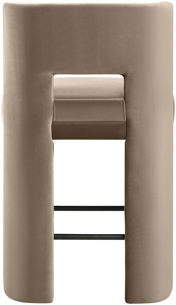 Meridian Furniture Zuno Velvet Upholstered Counter Stool with Solid Wood Frame and Matte Black Footrest for Kitchens Taupe 947Taupe-C