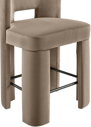 Meridian Furniture Zuno Velvet Upholstered Counter Stool with Solid Wood Frame and Matte Black Footrest for Kitchens Taupe 947Taupe-C