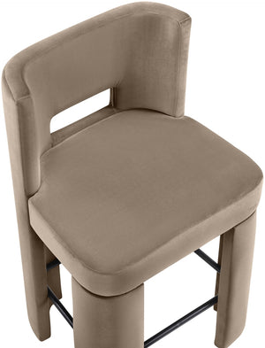 Meridian Furniture Zuno Velvet Upholstered Counter Stool with Solid Wood Frame and Matte Black Footrest for Kitchens Taupe 947Taupe-C