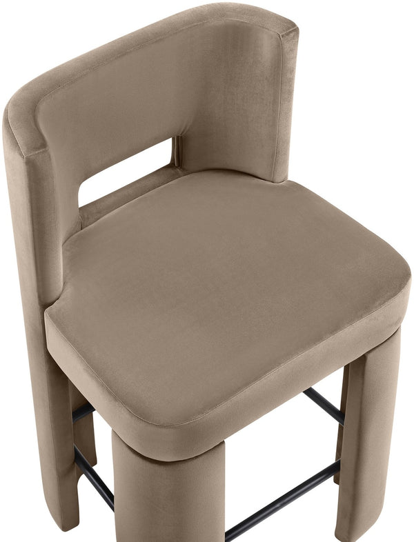Meridian Furniture Zuno Velvet Upholstered Counter Stool with Solid Wood Frame and Matte Black Footrest for Kitchens Taupe 947Taupe-C