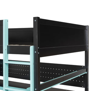 English Elm Full Size Gaming Loft Bed with Led Lighting Desk Shelves and Usb Charging Ports N820S00071C