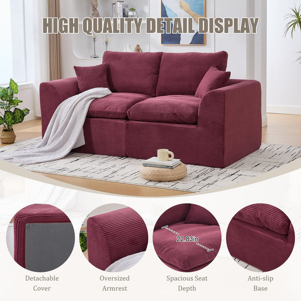 English Elm UNITED Cloud Couch Modular Sectional Sofa with Corduroy Cover, Ergonomic 2-Seater, No Assembly Needed WINE RED W1568P371121
