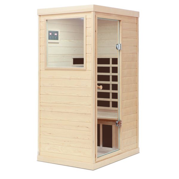 English Elm Hemlock Wood Single Person Far Infrared Sauna with Bluetooth Speaker and Glass Door W632S00007
