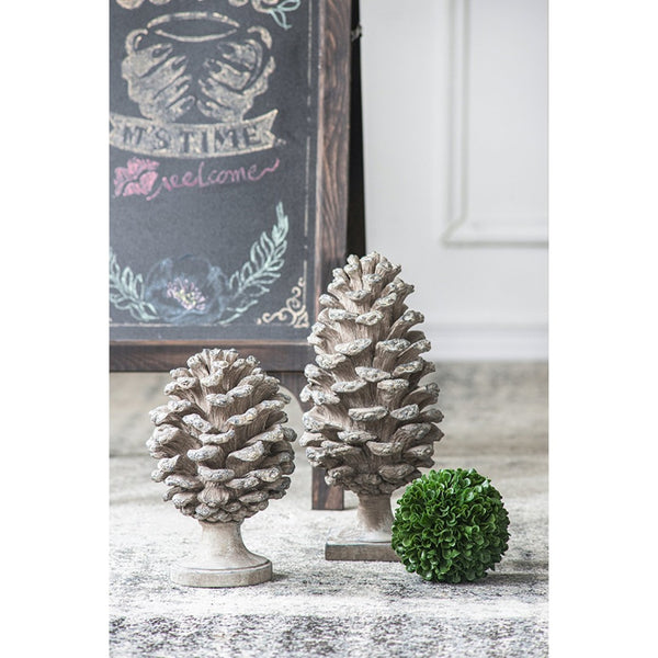 English Elm Set of 2 Polyresin Pinecone Sculptures Woodland Accent Decor for Mantel or Console W2078P360995