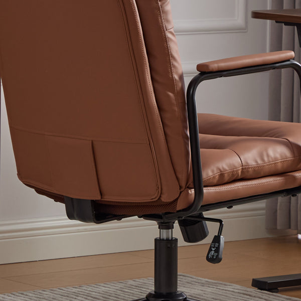 English Elm Office Ergonomic Mid-Back Chair with Double Sponge Cushions, Reclining 40° Base, Padded Arms and Wheels Brown W1143P373975