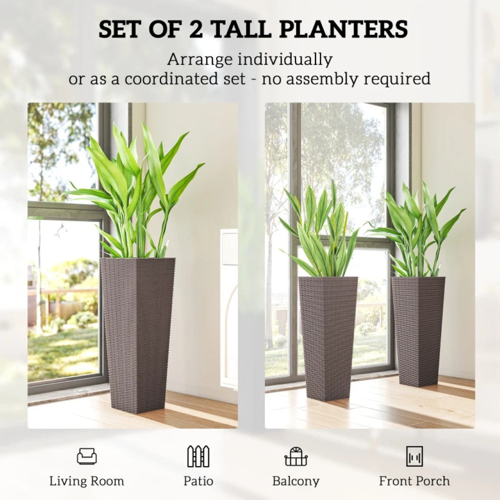 English Elm Flower Column Planters Set of 2 Tall Rattan Look Uv Resistant Outdoor Patio Pots T3971P467422