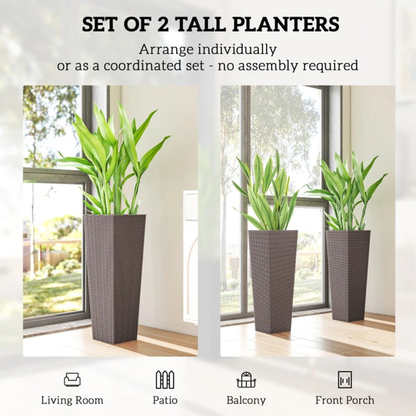 English Elm Flower Column Planters Set of 2 Tall Rattan Look Uv Resistant Outdoor Patio Pots T3971P467422