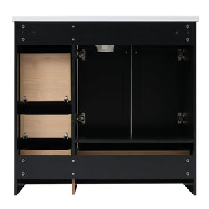 English Elm 36 Inch Shaker Style Free-Standing Bathroom Vanity Cabinet with Resin Sink, Soft-Close Storage Elegance Black SV000021AAB