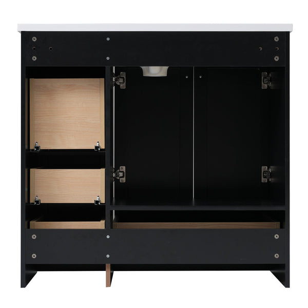 English Elm 36 Inch Shaker Style Free-Standing Bathroom Vanity Cabinet with Resin Sink, Soft-Close Storage Elegance Black SV000021AAB