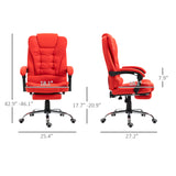 English Elm Homcom High Back Ergonomic Executive Office Chair, Pu Leather Computer Chair With Retractable Footrest, Lumbar Support, Padded Headrest and Armrest, Red