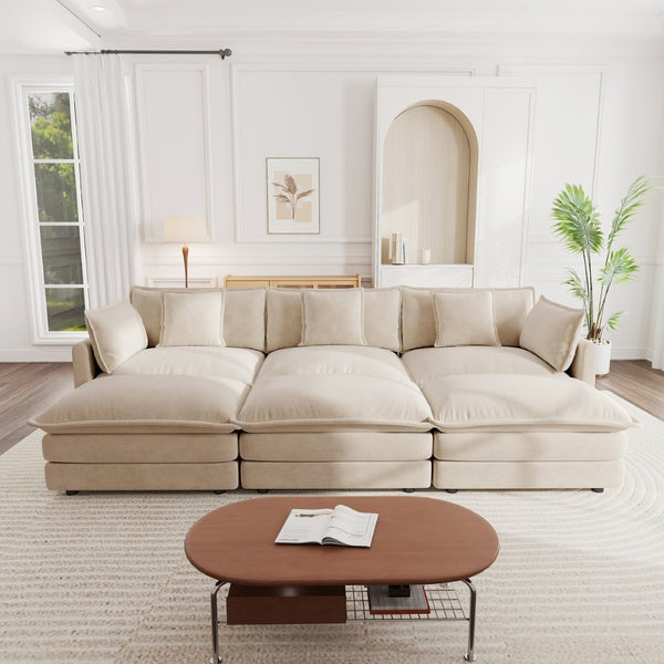 English Elm Comfortable Chenille U-shaped Modular Sectional with Three Ottomans for Living Rooms W714S00904