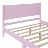 English Elm Full Size Wood Platform Bed Frame, Retro Style Bed With Rectangular Headboard,No Need Box Spring,Pink