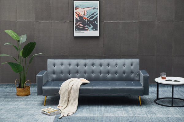English Elm Sofa Bed Velvet Upholstered Convertible with Gold Metal Legs for Studio Spaces Dark Gray B205P246433