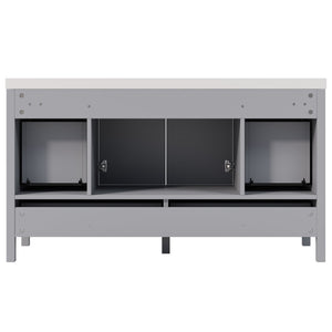 English Elm 60" Freestanding Bathroom Vanity Fluted Fronts Soft Close Drawers Drop-in Sink Blue Gray N817P404100B